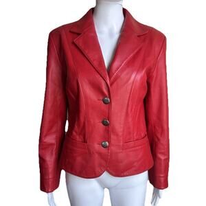 Scully Womens Red Leather Blazer Jacket Size S Button Front Western Fitted